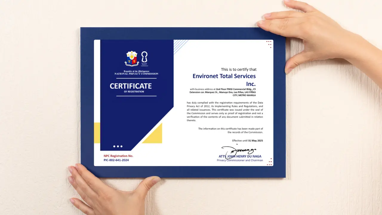 Environet received Certificate and Seal of Registration from NPC Environet received Certificate and Seal of Registration from NPC