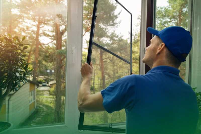 Secure Doors and Windows worker installing mosquito net wire