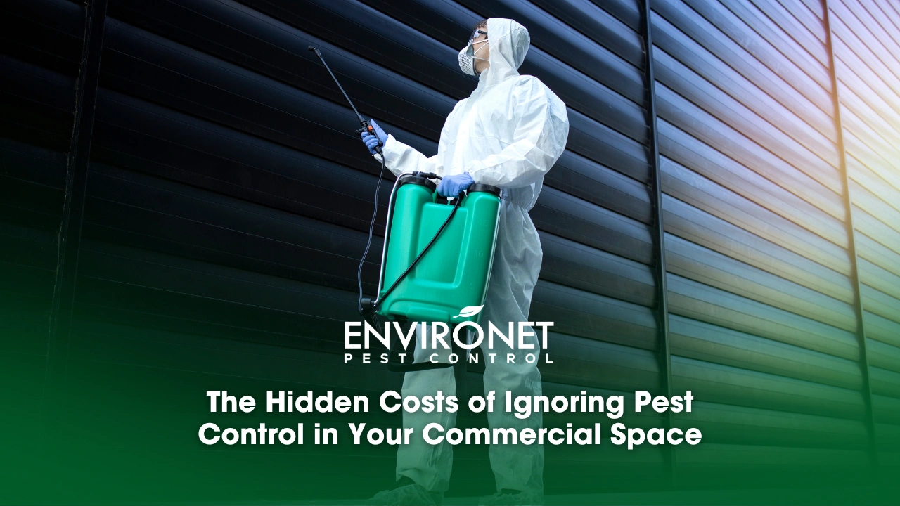 The Hidden Costs of Ignoring Pest Control in Your Commercial Space an exterminator in white protective suit doing pest control treatment in a commercial business