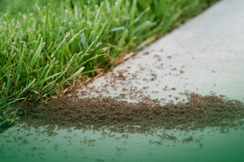 To Reduce Pest Activity infestation of small ants on a sidewalk